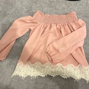 pink off the shoulder crop top small about a girl